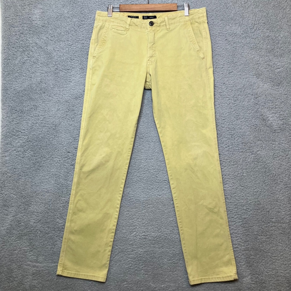 Celio Straight Chinos‎ Pants Men US 34 EU 44 Yellow Cotton Twill Preppy Minimal